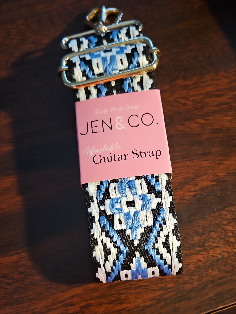 JEN & CO. Blue Patterned Adjustable Guitar Strap